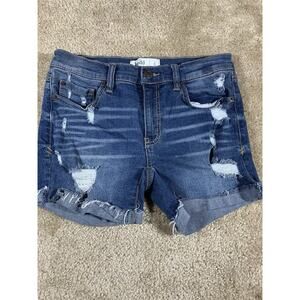 Mudd Distressed Cuffed Raw Hem Blue Jean Shorts Flx Stretch Women’s Size 5 #417